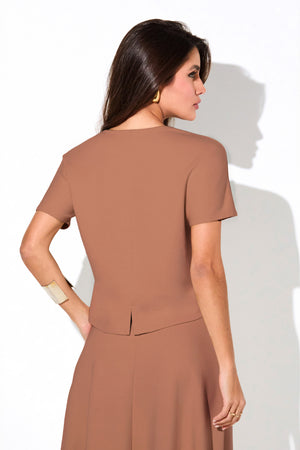 Blusa Ampla Manga Curta Comfort Office Mocha Mousse