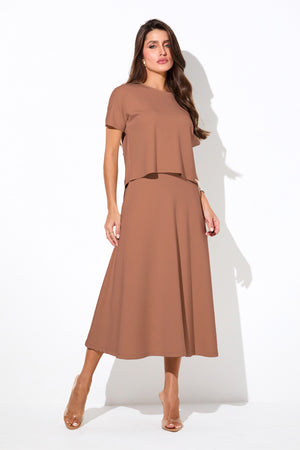 Saia Midi Evasê Comfort Office Mocha Mousse