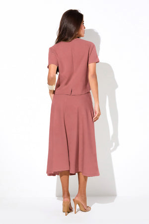 Saia Midi Evasê Comfort Office Rosé