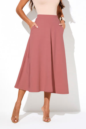 Saia Midi Evasê Comfort Office Rosé