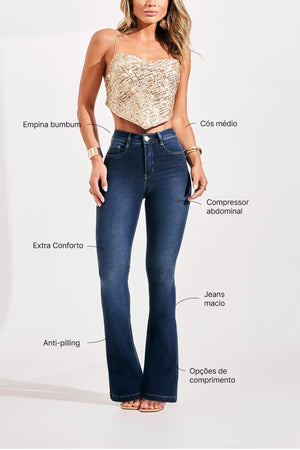 Calça Jeans Modeladora Curva dos Sonhos Flare Cós Médio