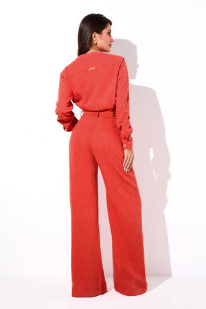 Calça Pantalona de Linho Dunas Vermelha Vibrante
