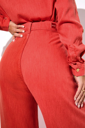 Calça Pantalona de Linho Dunas Vermelha Vibrante