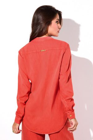 Camisa Feminina de Linho Dunas Vermelha Vibrante
