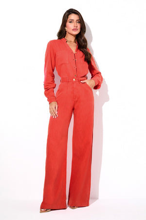 Calça Pantalona de Linho Dunas Vermelha Vibrante