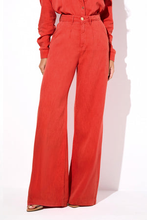 Calça Pantalona de Linho Dunas Vermelha Vibrante