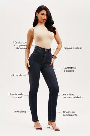 Calça Jeans Modeladora Fantástica Reta Cós Alto