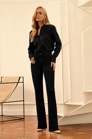 Calça Jeans Flare Preta Cintura Média Preto Intenso