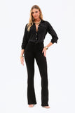 Calça Jeans Modeladora Flare Cós Médio Preto Intenso