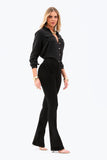 Calça Jeans Modeladora Flare Cós Médio Preto Intenso