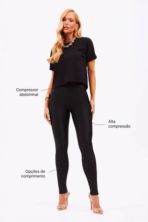 Calça Skinny Modeladora Glam Cós Alto Preta