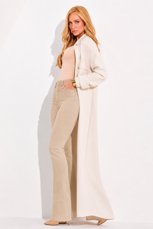 Calça Jeans Boot Cut Modeladora Cintura Média Nude
