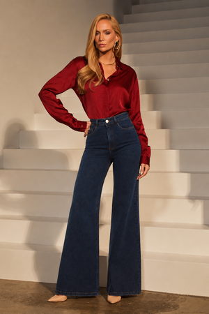 Calça Jeans Pantalona Luxury Cintura Super Alta