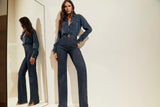 Calça Jeans Modeladora Fantástica Wide Leg Cós Super Alto Barra Corte a Laser