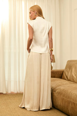Calça Pantalona Acetinada Essence Champagne