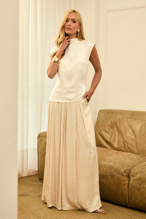 Calça Pantalona Acetinada Essence Champagne