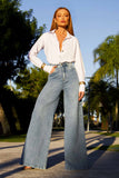Calça Jeans Modeladora Basic Pantalona Jeans Claro Cós Super Alto