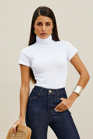 Blusa Canelada Premium Gola Alta Branca