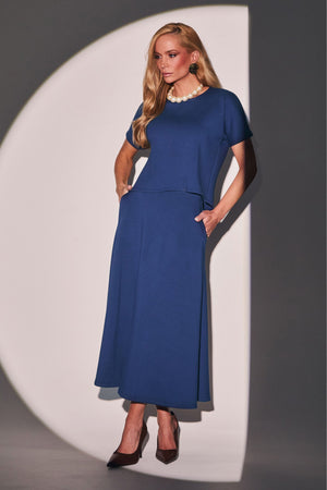 Saia Midi Evasê Comfort Office Azul