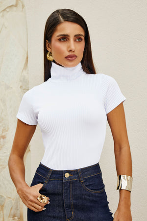 Blusa Canelada Premium Gola Alta Branca
