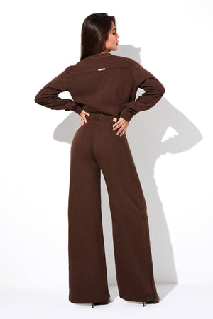 Calça Pantalona de Linho Dunas Coffee