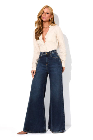 Calça Jeans Pantalona Modeladora Essencial Cintura Alta