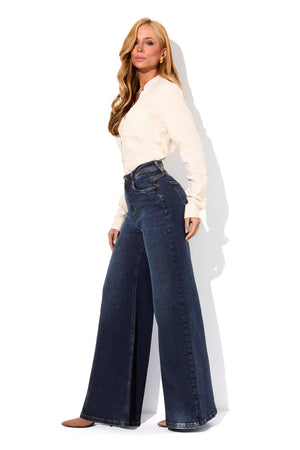 Calça Jeans Pantalona Modeladora Essencial Cintura Alta