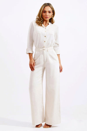 Calça Pantalona de Linho Térmico Estilo Alfaiataria Dunas Areia