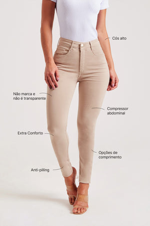 Calça Jeans Modeladora Nude Skinny Cós Alto