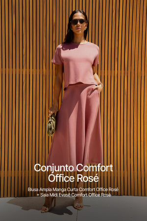 Conjunto Saia Mídi e Blusa Comfort Office Rosé