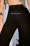 Calça Jeans Modeladora Wide Leg Preto Intenso Cós Super Alto