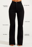 Calça Jeans Modeladora Wide Leg Preto Intenso Cós Super Alto