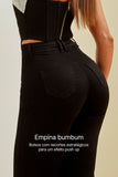 Calça Jeans Modeladora Wide Leg Preto Intenso Cós Super Alto