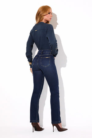 Calça Jeans Reta Modeladora Curva dos Sonhos Cintura Média Escura