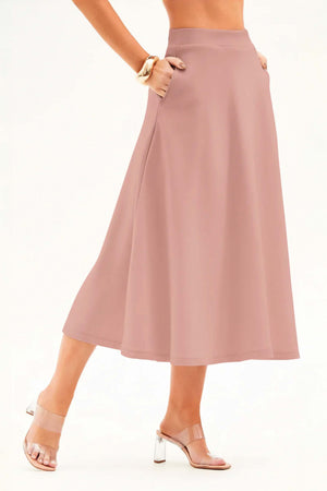Saia Midi Evasê Comfort Office Rosé