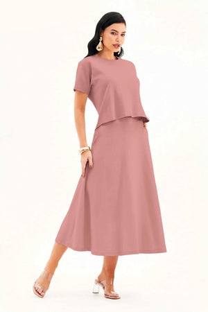 Saia Midi Evasê Comfort Office Rosé