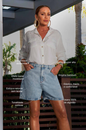 Shorts Jeans Modelador Basic Claro Cós Super Alto