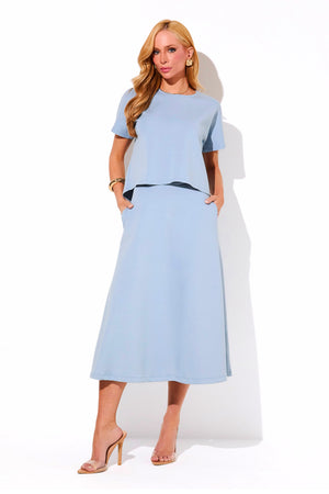 Saia Midi Evasê Comfort Office Azul Claro