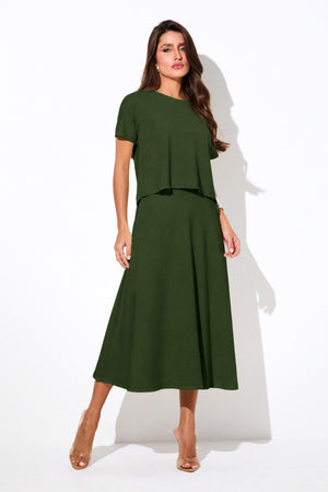 Saia Midi Evasê Comfort Office Verde