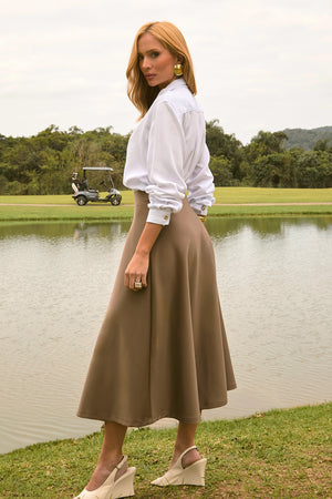 Saia Midi Evasê Glam Fendi QUE NÃO AMASSA