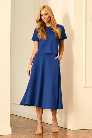 Saia Midi Evasê Comfort Office Azul