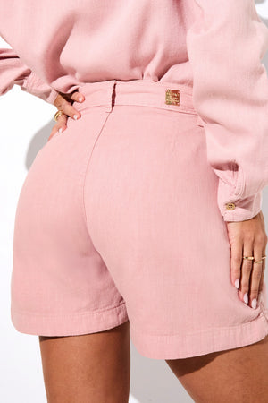 Shorts Alfaiataria de Linho Dunas Rosa