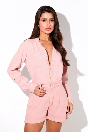 Shorts Alfaiataria de Linho Dunas Rosa