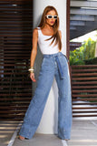 Calça Jeans de Rica Tecnológica Wide Leg Basic Cós Super Alto