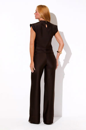 Calça Wide Leg Modeladora Glam Cós Alto Coffee QUE NÃO AMASSA