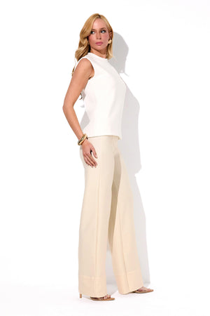 Calça Wide Leg Modeladora Glam Cós Alto Off White QUE NÃO AMASSA