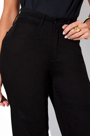 Calça Jeans Wide Leg Preta Cintura Média Preto Intenso