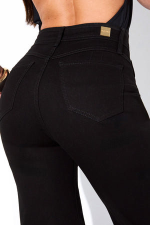 Calça Jeans Wide Leg Preta Cintura Média Preto Intenso