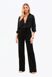 Calça Jeans Modeladora Wide Leg Preto Intenso Cós Médio Barra Tradicional