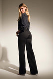 Calça Jeans Modeladora Wide Leg Preto Intenso Cós Médio Barra Tradicional